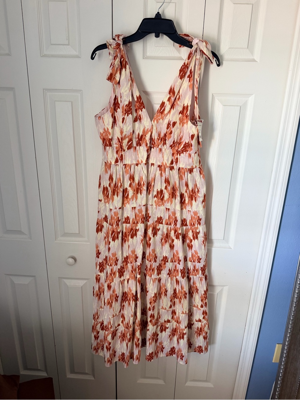 House of Harlow Creme and Rust Floral Tie-Shoulder Midi Dress